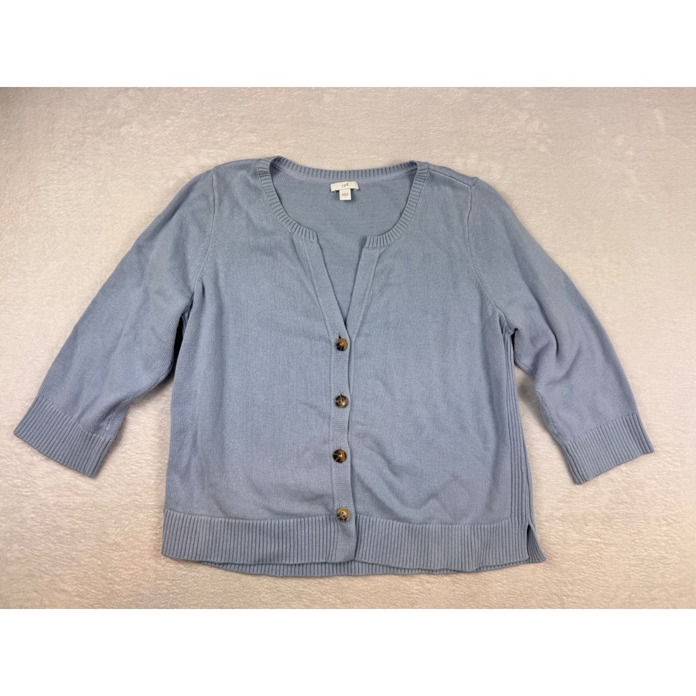 J. Jill Light Blue Cotton Blend 3/4 Sleeve Button Front Cardigan Sweater Large